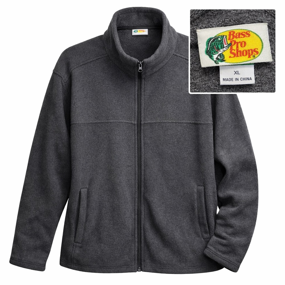 Bass Pro Shops Men’s Gray Fleece Full Zip Jacket XL Outdoor Casual